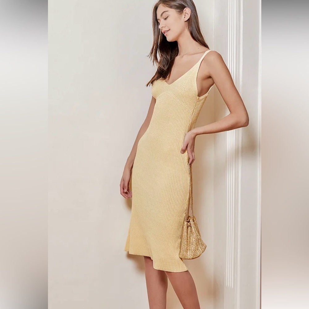 Lulus Live Easy Yellow Knit Midi Sweater Dress Size Large